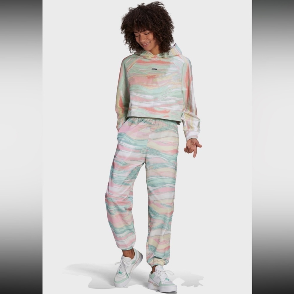 adidas Pastel Marble Print Hooded Sweatshirt and Jogger Set